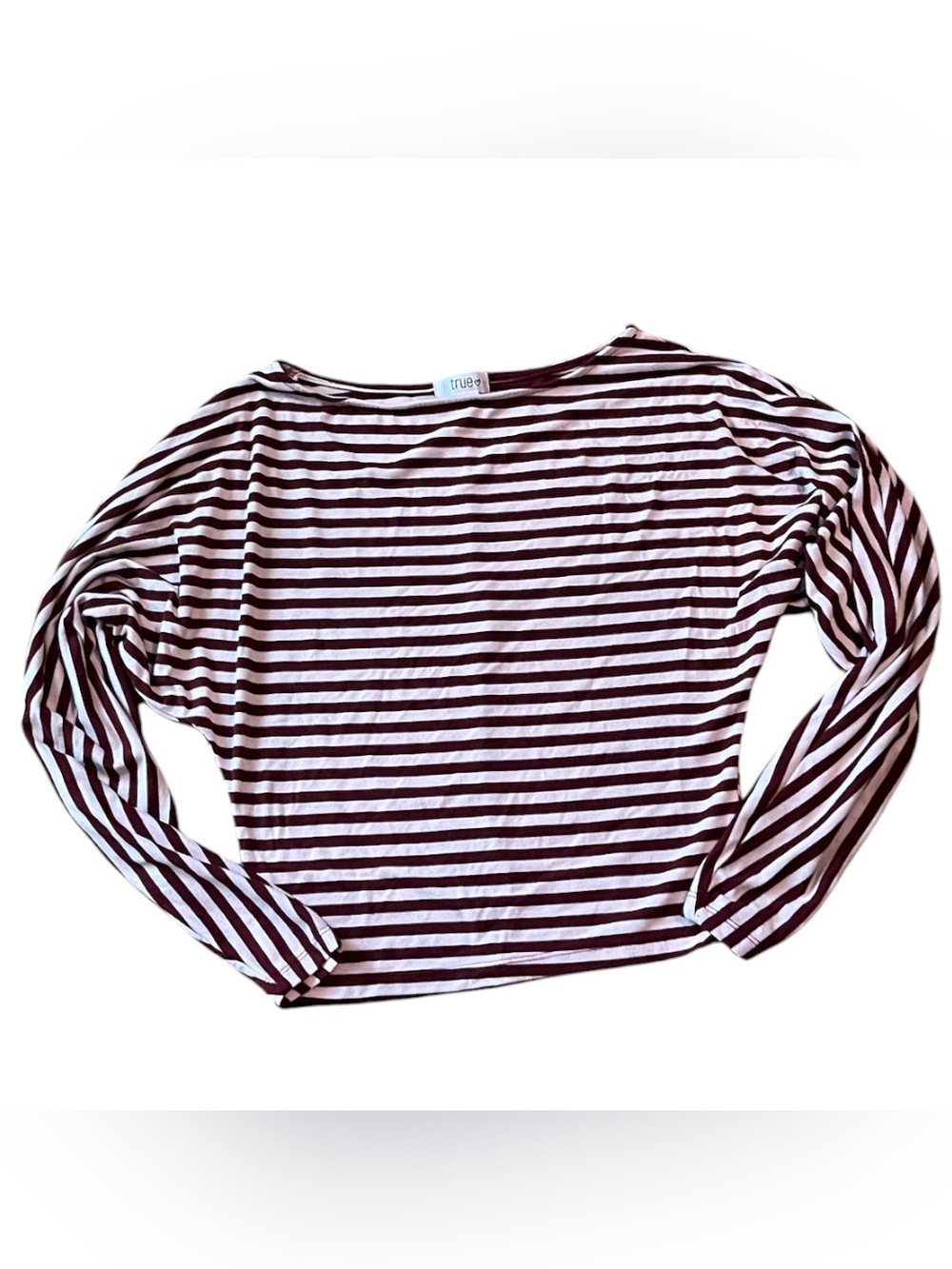 Burgundy and White Striped Long-Sleeve Boatneck Top